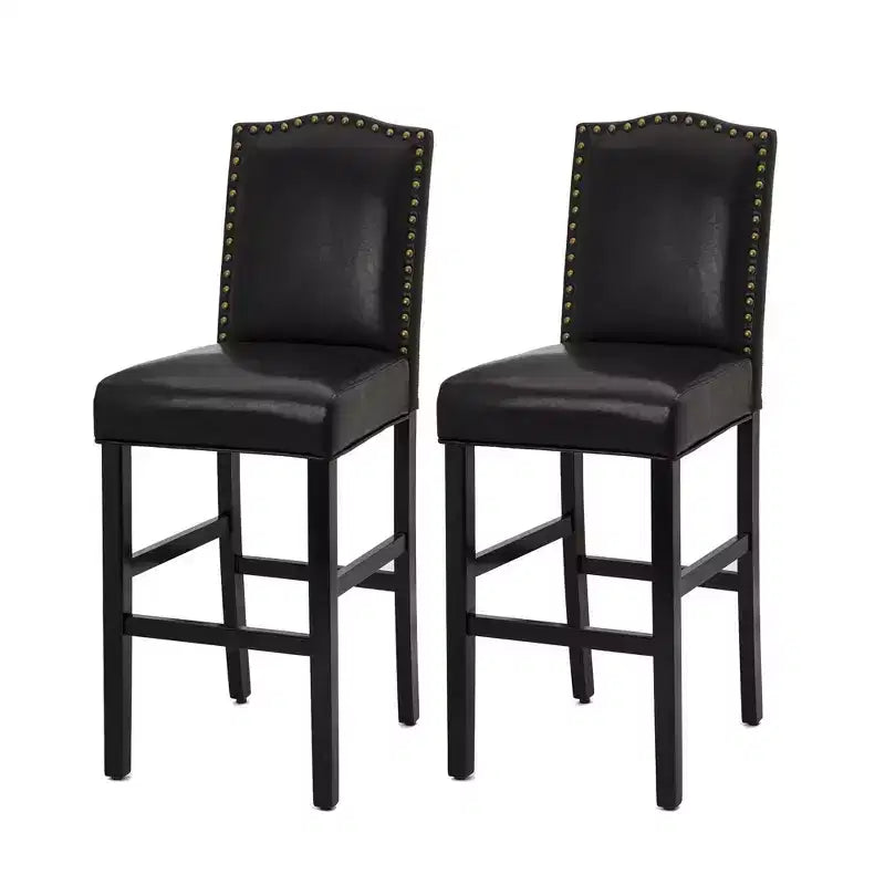 Set of 2 Upholstered PU Barstools with Studded Decor - Glitzhome