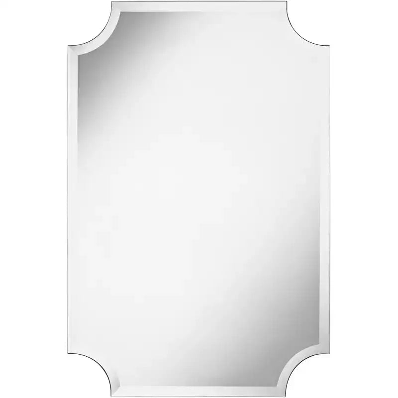 Noble Park Brix Rectangular Cut Corners Vanity Wall Mirror Beveled Edge Frameless 24 Wide for Bathroom Bedroom Living Room Home Office Entryway House