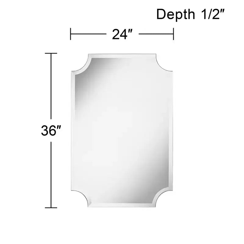 Espejo de pared rectangular plateado sin marco con esquinas cortadas