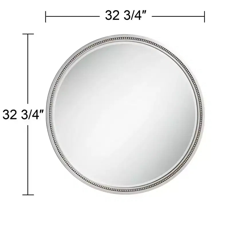 Espejo de pared con borde de cuentas redondas plateadas