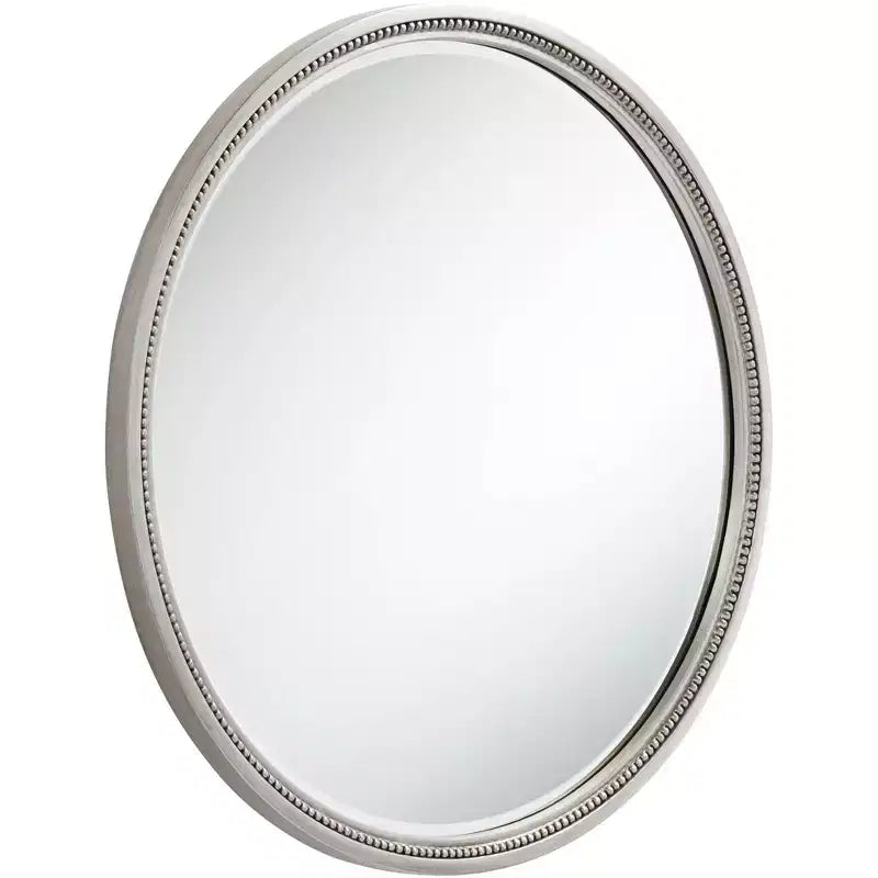 Espejo de pared con borde de cuentas redondas plateadas