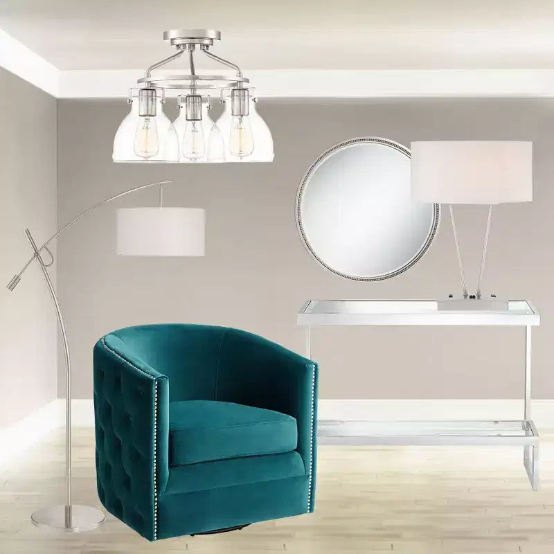 Espejo de pared con borde de cuentas redondas plateadas