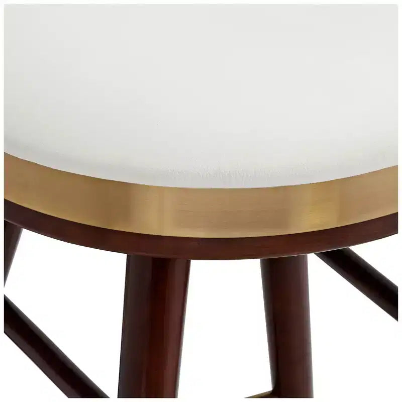 Taburete redondo de cocina de piel blanca, nogal y dorado, 1 asiento