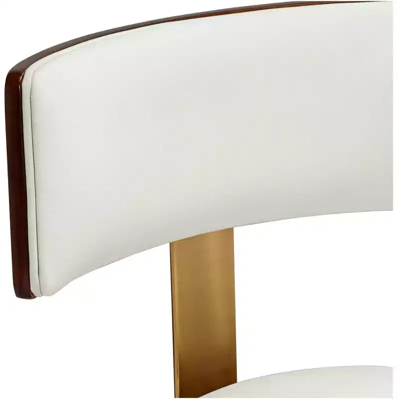 Taburete redondo de cocina de piel blanca, nogal y dorado, 1 asiento