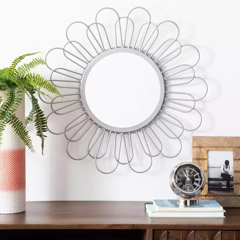 Espejo redondo de pared, individual, plateado