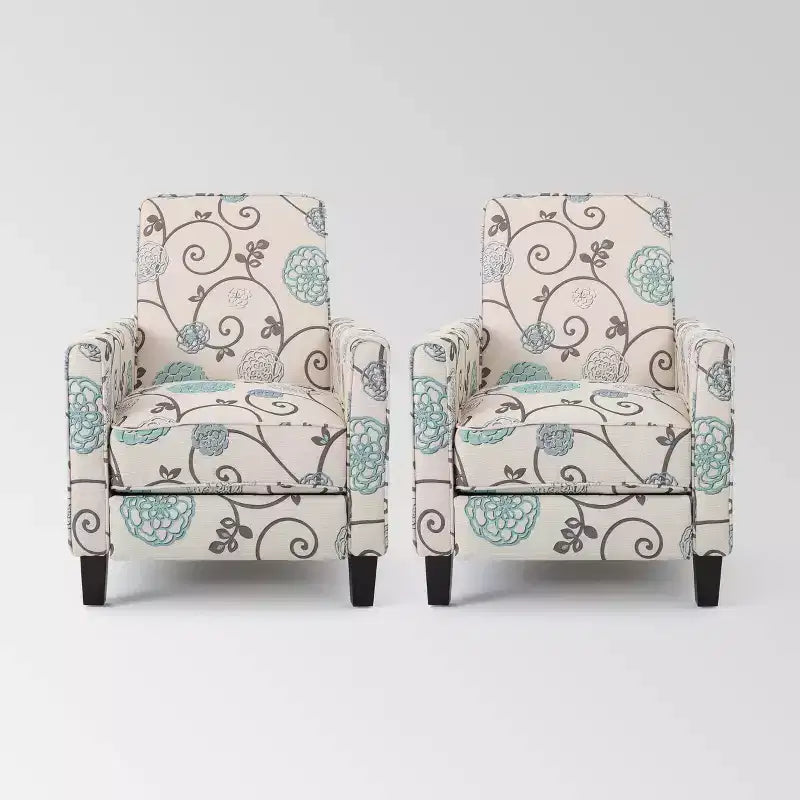 Sillón reclinable con respaldo, floral azul / verde azulado oscuro / humo / trigo, juego de 2