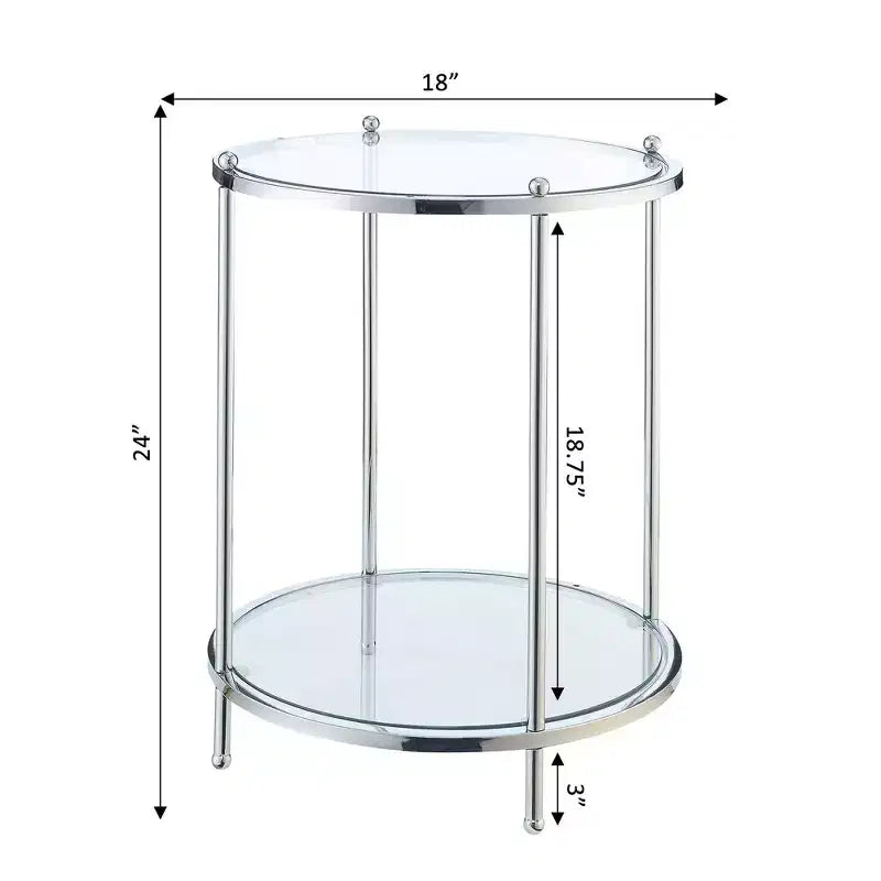 Mesa auxiliar redonda de 2 niveles cromada/dorada, estructura de metal, tapa de cristal, 1 unidad
