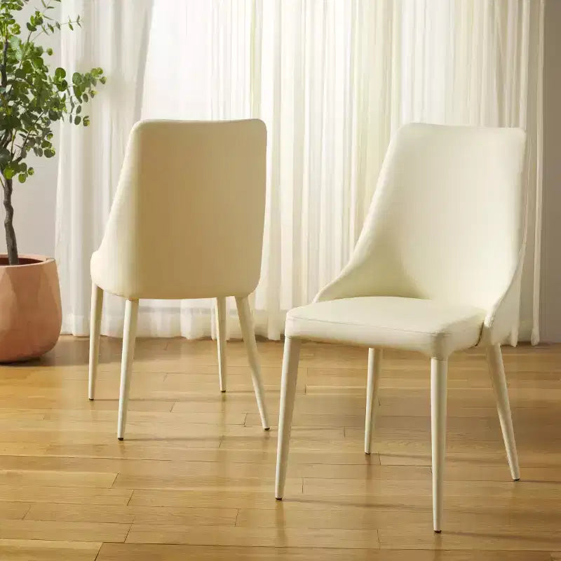 Sillón Lateral de Cuero, Respaldo Curvo sin Brazos, Juego de 2 — Beige / Negro / Crema / Gris / Blanco
