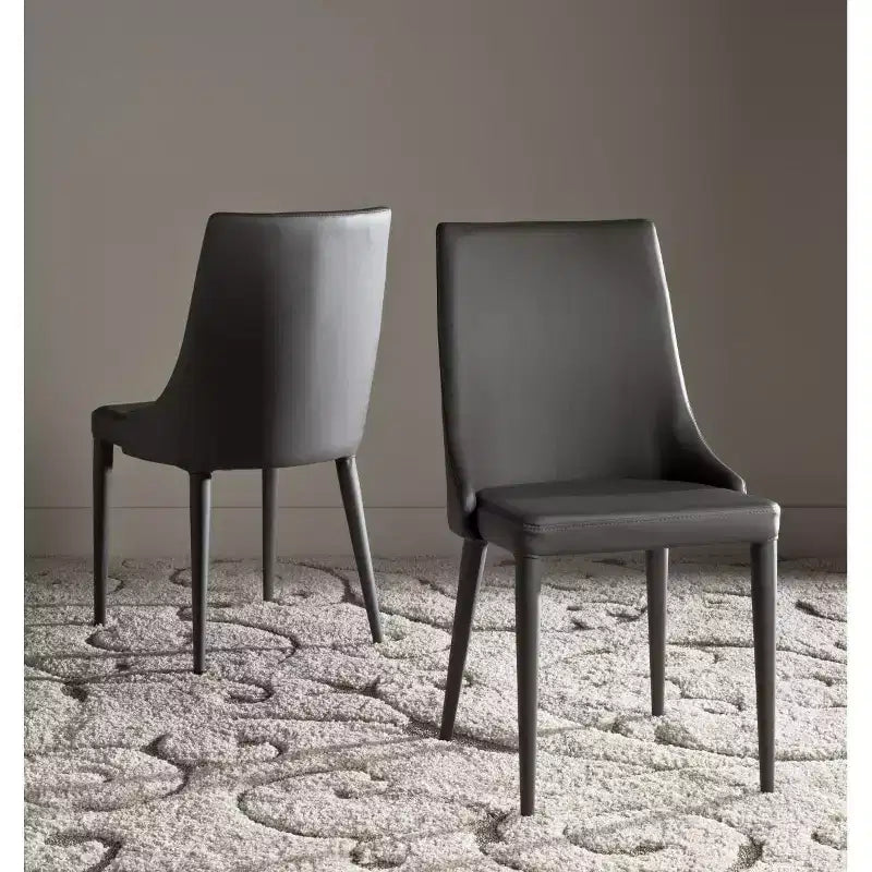 Sillón Lateral de Cuero, Respaldo Curvo sin Brazos, Juego de 2 — Beige / Negro / Crema / Gris / Blanco