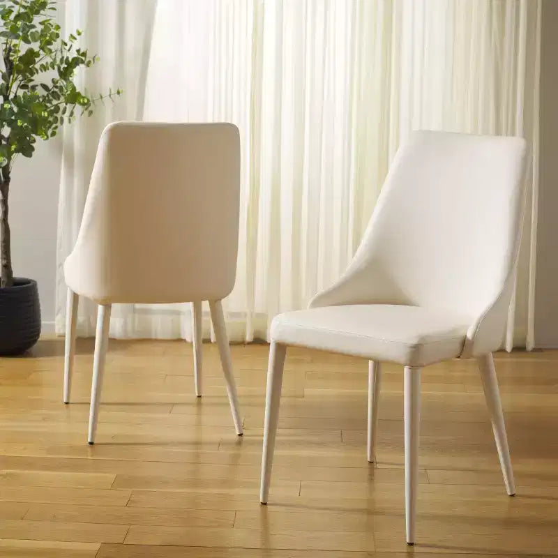 Sillón Lateral de Cuero, Respaldo Curvo sin Brazos, Juego de 2 — Beige / Negro / Crema / Gris / Blanco