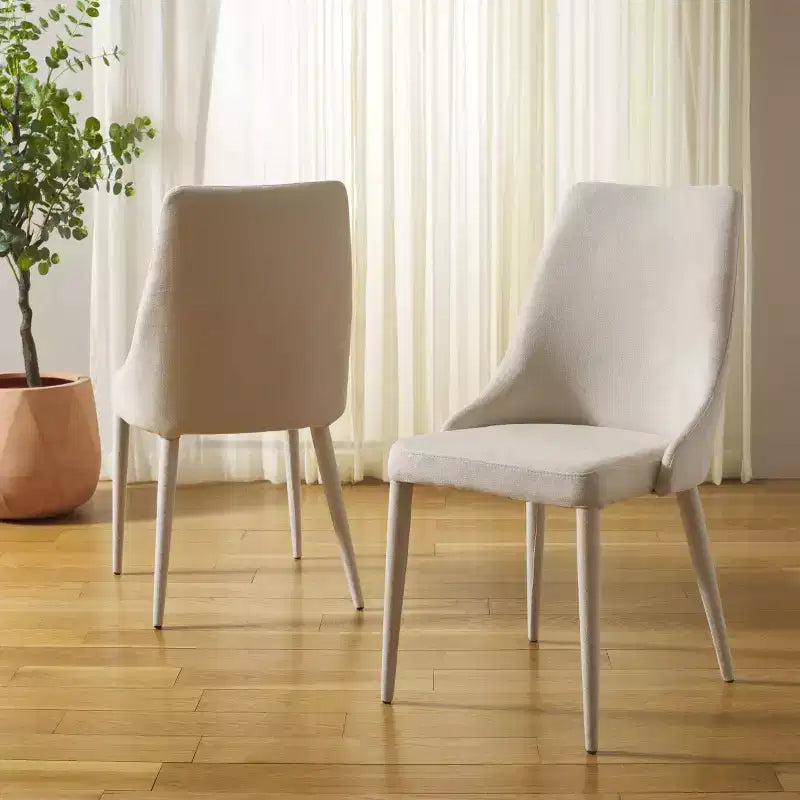 Sillón Lateral de Cuero, Respaldo Curvo sin Brazos, Juego de 2 — Beige / Negro / Crema / Gris / Blanco