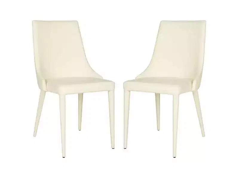 Sillón Lateral de Cuero, Respaldo Curvo sin Brazos, Juego de 2 — Beige / Negro / Crema / Gris / Blanco