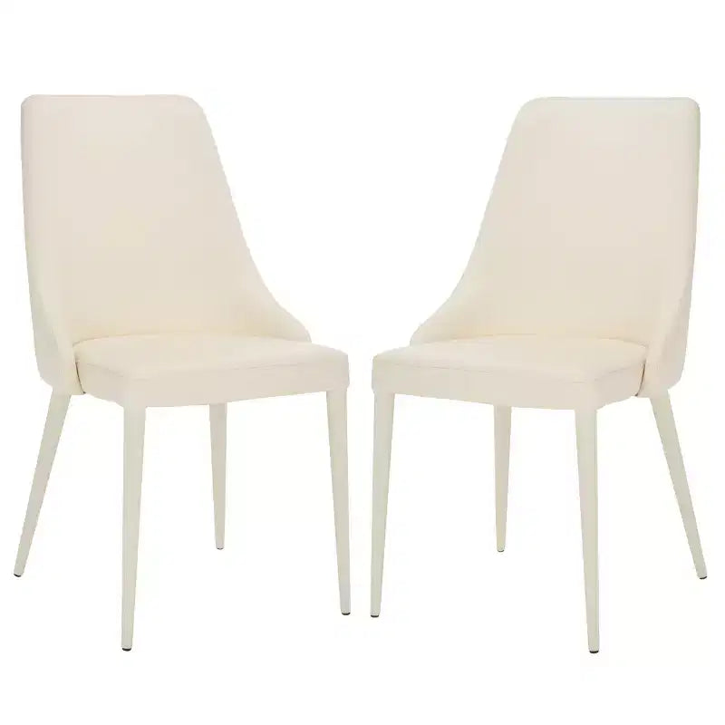Sillón Lateral de Cuero, Respaldo Curvo sin Brazos, Juego de 2 — Beige / Negro / Crema / Gris / Blanco