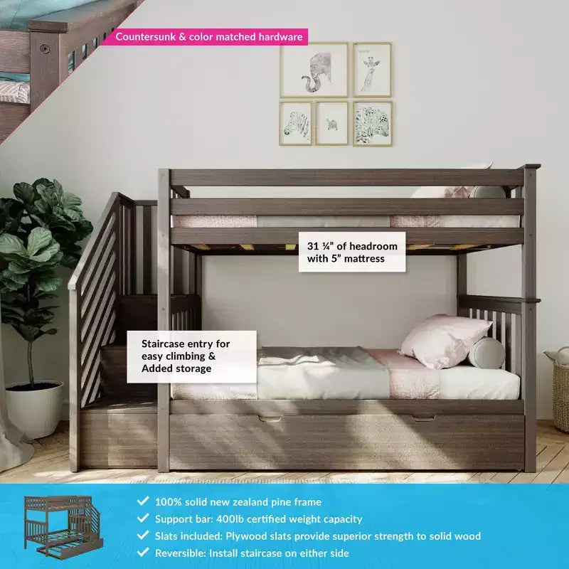 Litera con escaleras doble sobre doble Clay / Blanca con nido — Capacidad para 3 personas
