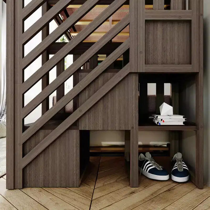 Litera con escaleras doble sobre doble Clay / Blanca con nido — Capacidad para 3 personas