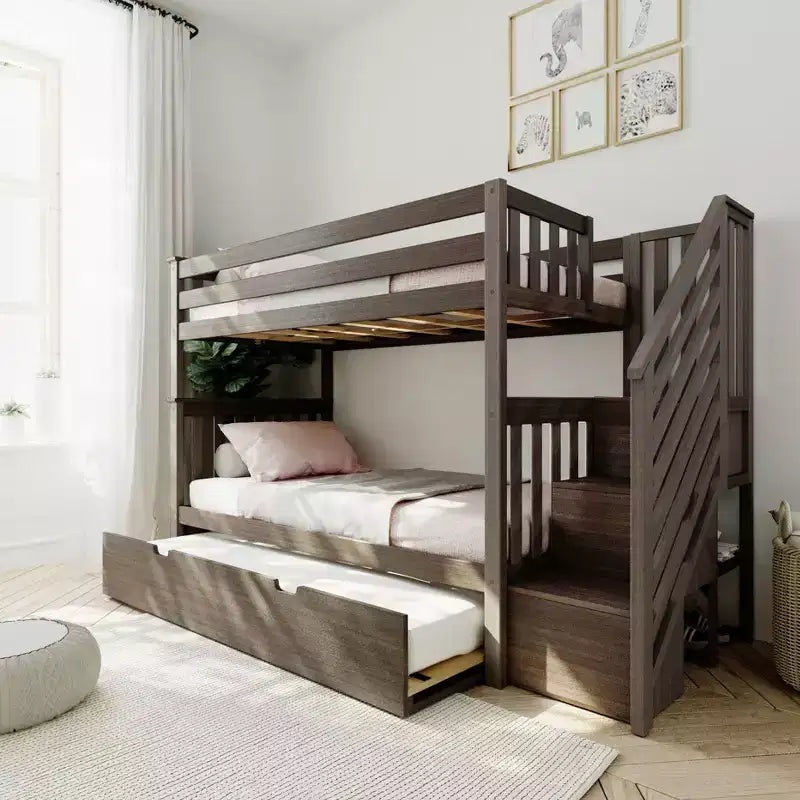 Litera con escaleras doble sobre doble Clay / Blanca con nido — Capacidad para 3 personas