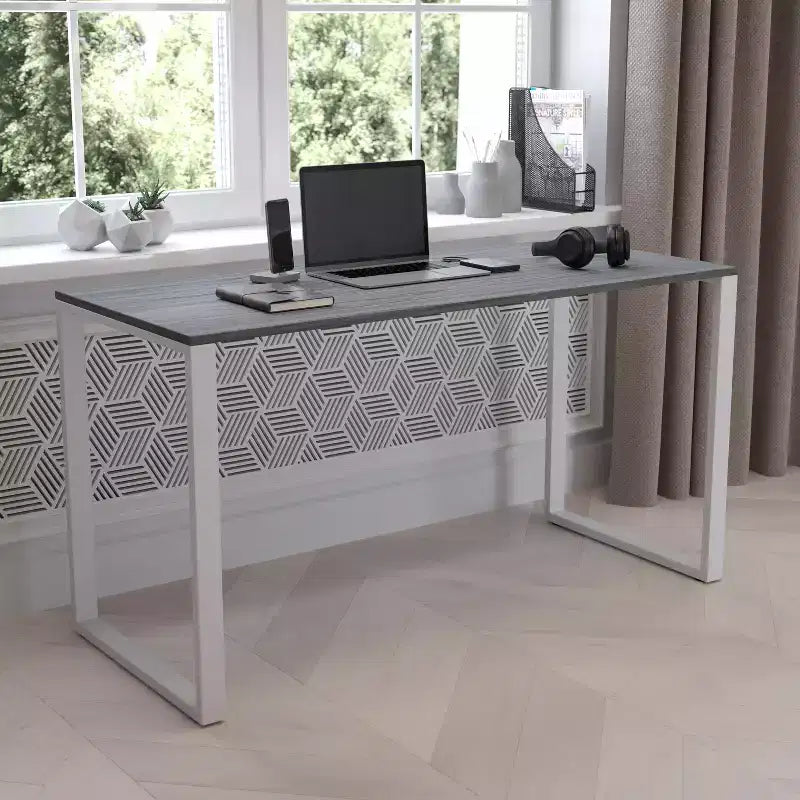 Escritorio para computadora de estilo industrial de 55", Caoba / Gris rústico, Una persona