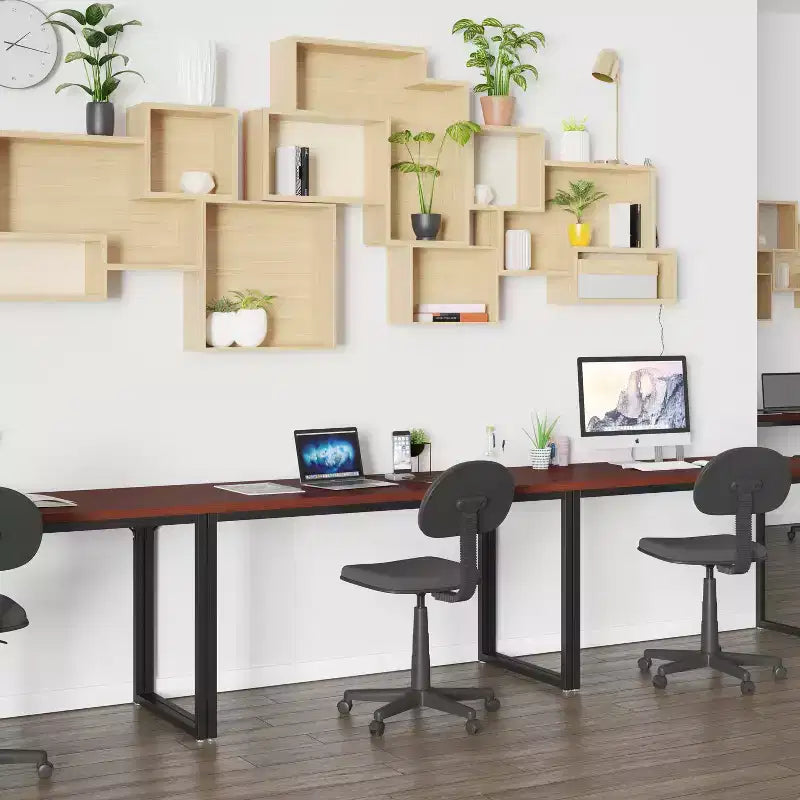 Escritorio para computadora de estilo industrial de 55", Caoba / Gris rústico, Una persona