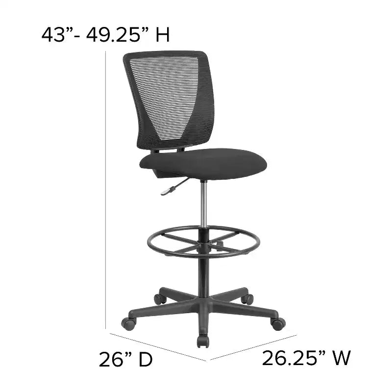Silla de dibujo de malla negra sin brazos, de respaldo medio, para 1 persona