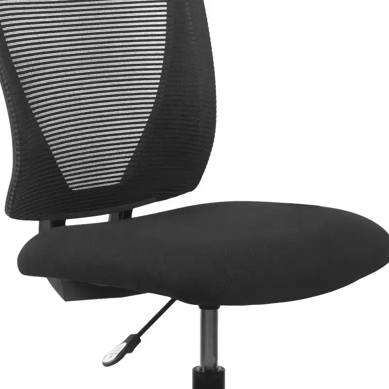 Silla de dibujo de malla negra sin brazos, de respaldo medio, para 1 persona