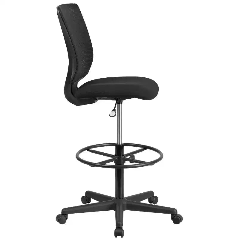 Silla de dibujo de malla negra sin brazos, de respaldo medio, para 1 persona