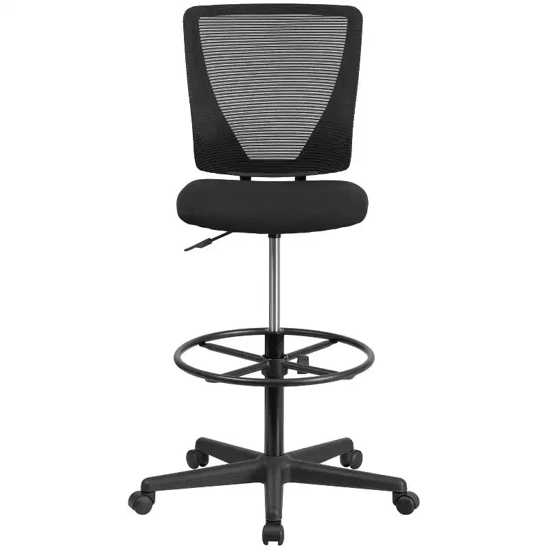 Silla de dibujo de malla negra sin brazos, de respaldo medio, para 1 persona
